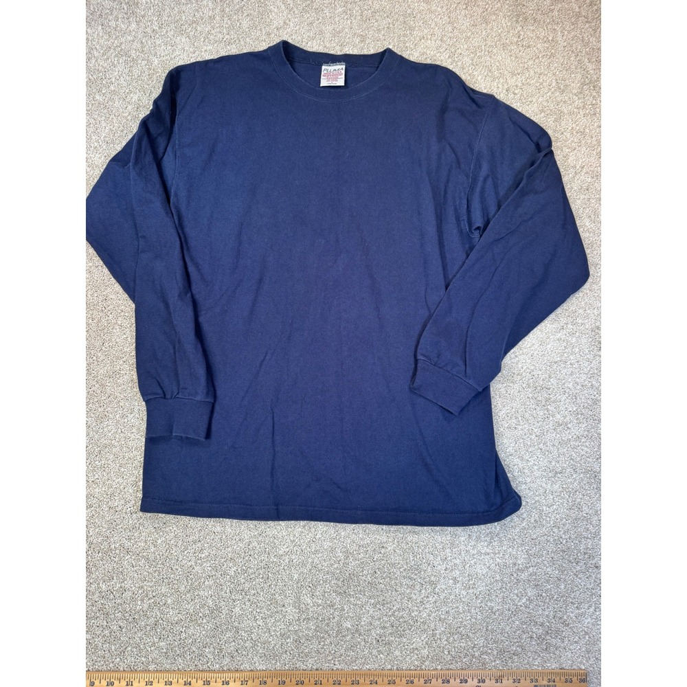 Vintage Pluma Heavyweight Cotton Long Sleeve T-Shirt Navy Blue Mens Large USA